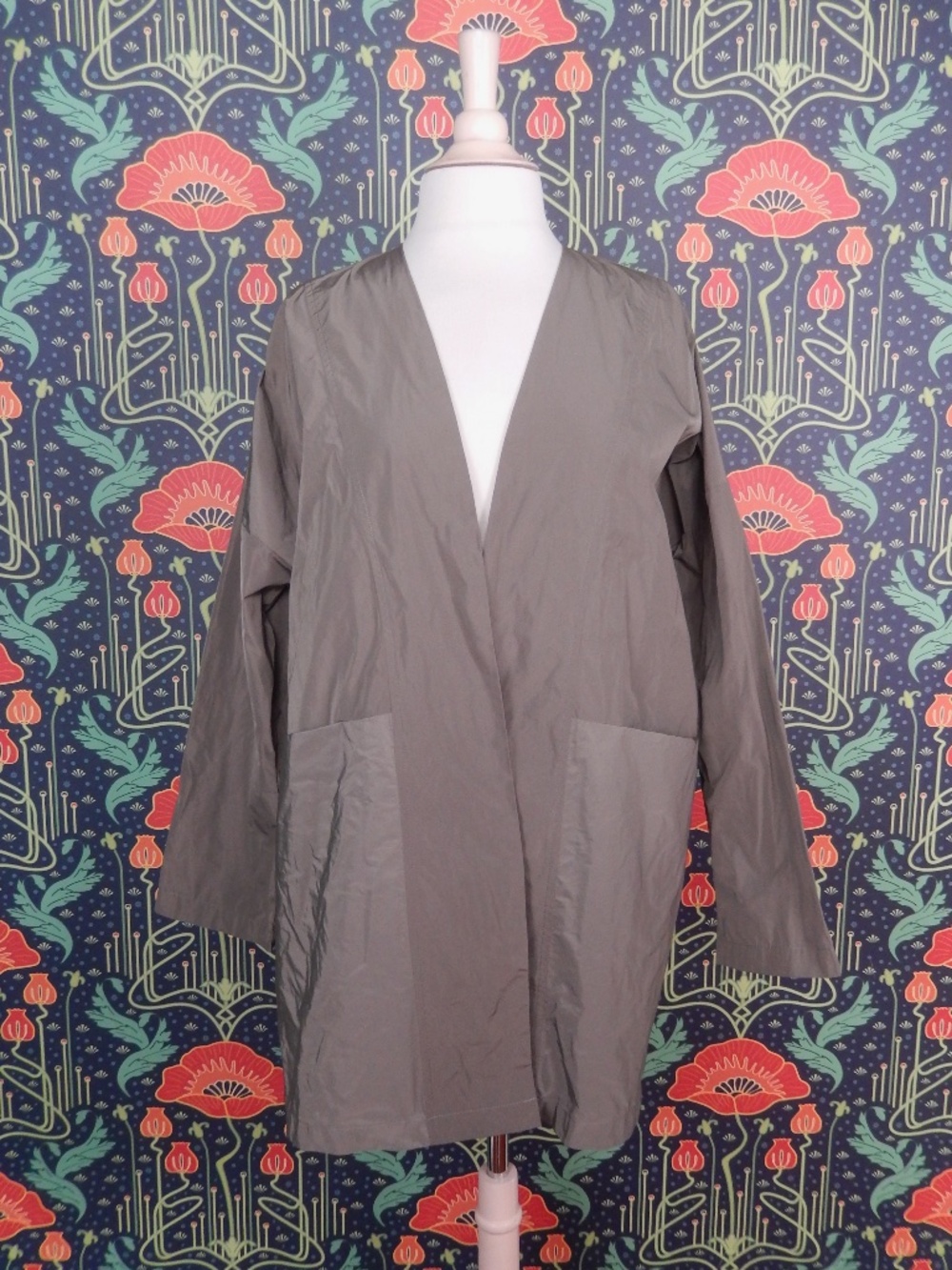 Sun Kim Lagenlook Taupe Brown Open Jacket Shirt Top XS